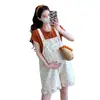 Traje de Maternidad 2025 Nuevo Verano Camiseta Holgada Overol de Mezclilla Lavado Traje