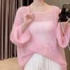 2024 Verão Oco Lã Malhas Femininas Fino Estilo Preguiçoso Estilo Ocidental Camisola Solta Protetor Solar Blusa Jaqueta