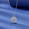 Collar Doble Uso Forma de Corazón y Trébol de Cuatro Hojas para Mujer, Cadena de Clavícula de Moda con Colgante de Diamante, Popular en Transmisiones en Vivo
