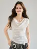 26 Nuevo Top Chaleco de Manga Acampanada Color Caqui Claro Primavera/Verano con Diseño de Cuello Superpuesto Camiseta para Mujer 22771