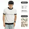 Camiseta Masculina Transfronteiriça Manga Curta Estilo Old Money Verão Casual Color Block Gola Redonda Roupa Masculina Malha Fina de Seda de Gelo