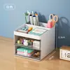 Porta-Canetas Cartoon de Grande Capacidade Transparente com Gaveta de 2 Camadas Caixa de Armazenamento de Coelho Caixa de Armazenamento para Mesa de Estudante e Escritório