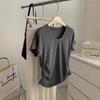 Camiseta Elegante Japonesa Huevo de Ganso Clavícula Adelgazante Cintura Fruncida Hombro Corto Manga Corta Top para Mujer Verano 2025