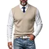 Estilo europeo y americano, chaleco sin mangas de jacquard para hombre, pesado, otoño/invierno, simple, elegante, versátil, casual de negocios, cuello en V