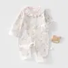 Macacão Bebê Primavera e Outono Algodão Puro Manga Longa Recém-Nascido Sem Costura Macacão Bebê Unissex Gola Reversível Roupa de Engatinhar