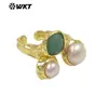 Anel Feminino Ajustável Mpr160 Pérola Natural de Água Doce Pedra Colorida Banhado a Ouro 18K, Hot-Selling de Exportação