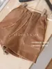 Shorts de linho de cintura alta com cordão, textura relaxada e casual, versátil e ótimo para alongar as pernas, amigável para tipos de corpo pera.