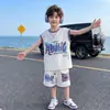 Conjunto Infantil para Meninos Roupas de Verão Conjunto Sem Manga 2026 Novo Verão Crianças Médias e Grandes Colete de Secagem Rápida Estilo Verão Meninos Bonitos