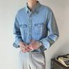 2024 Primavera e Outono Luz Estilo Maduro Top Coreano Solto Camisa de Manga Comprida Jaqueta Masculina Elegante Lavada Denim Camisa Jaqueta para Homens