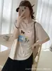 Camiseta de Manga Corta Redonda Suelta de Algodón de Bambú para Mujer de Guangzhou, Versátil y Adelgazante, Directo de Fábrica