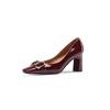 Zapatos de tacón alto con punta cuadrada chic coreanos tacón grueso elegante hebilla metálica boca poco profunda zapatos para mujer OL Social zapatos de mujer piel de vaca charol