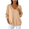 Otoño/Invierno 2026 Amazon Temu Suéter de Punto para Mujer Cuello en V Manga Larga Talla Grande Ajuste Holgado Hombro Caído Top de Color Sólido