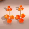 Pendientes de Perla con Colgante de Flor de Gota de Aceite Transfronterizos Europeos y Americanos Lujo Accesible Pendientes de Gama Alta Pendientes de Moda Exagerados Elegantes para Mujer