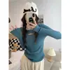 Camiseta Base Suéter Feminino Primavera e Outono Fino Gola Alta Meio Manga Suéter Interno Estiloso Top Curto Outono e Inverno