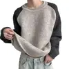 Suéter de outono e inverno com caimento solto, color block e mangas raglan, novo estilo masculino, peso pesado, caimento relaxado, suéter de tricô solto estilo coreano, marca da moda
