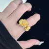 Novo Anel de Orquídea Phalaenopsis Estilo Chinês com Diamantes Brilhantes para Mulheres, Elegante e Moderno, Anel de Flor Ajustável com Diamantes