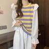 Suéter de punto a rayas con cuello redondo, manga larga, diseño de principios de otoño, sentido del diseño, adelgazante, rejuvenecedor, dulce y lindo, top, camisa para mujer, moderno