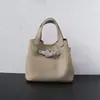 Bolsa de Mão de Couro Bovino de Primeira Camada, Bolsa Cesta com Padrão Granulado em Couro Genuíno, Bolsa de Ombro Simples, Leve e Versátil, Bolsa Feminina