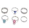AliExpress Mais Vendido Moda Boêmia Amor Diamante Azul Rosa Pedra Preciosa Anel de 6 Peças