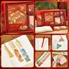 Set de Cuadernos de Pintura de Paisaje Estilo Antiguo Flor de Loto, Pino, Bambú y Ciruelo Caja de Regalo Estudiante Estilo Chino Rima Antigua Cuaderno Souvenir Cultural y Creativo