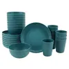 Juego de 24 Piezas de Vajilla Doméstica de Paja de Trigo con Patrón Vertical: Tazón, Taza y Plato, Tazón para Ensalada y Sopa, Plato de Cena, Juego de Vasos de Agua al por Mayor