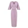 Vestido Longo Bodycon Puro Sedutor de Menina Quente com Decote V, Mangas Amarradas e Fenda para Mulheres, Novo Verão Slim-Fit de Alta Qualidade