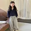 Conjunto de Otoño para Niñas 2026 Estilo Coreano Casual para Niñas Mayores, Sudadera con Capucha y Chaleco Rayado y Pantalones de Chándal con Cordón