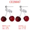 Novos Brincos Acabamento com Strass e Esmalte 3D de Cereja Liga Metálica DIY Vintage Cereja Vermelha Moda Brincos Feitos à Mão