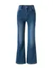 2613407- Calça jeans de algodão com stretch em quatro direções, estilo casual simples, cintura alta, boca larga, para pessoas baixinhas, novo estilo de início de outono