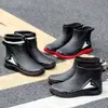 Botas de chuva grossas para agricultores, botas de chuva de pesca masculinas forradas com fleece, sapatos impermeáveis curtos para chefs, antiderrapantes, de corte baixo, duráveis, leves para cozinha