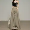 Calça Casual Khaki Preguiçosa Fluida de Perna Larga Feminina Novo Design Plissada Solta de Cintura Alta Versátil Calça de Terno