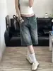 Shorts Jeans Lavado Desgastado Vibe Americana Moda High Street Feminina Marca Design Solto Reto Cinco Pontos