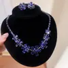 Flores Prósperas Brillo Soñador Zirconia Flor Colgante Pendientes Collar Cadena Clavícula Lujo Ligero Nicho Joyería de Fiesta de Noche Temperamento