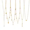 Collar transfronterizo de acero inoxidable bañado en oro de 18 quilates con incrustaciones de diamantes, cadena para la clavícula de acero de titanio con múltiples diamantes, versátil de lujo ligero, cadena para suéter para mujer