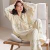 Pijama Algodão Nuvem Estampa Floral Feminina Primavera e Outono Novo Manga Longa Calça Longa Cardigã Quimono Roupa de Dormir Conjunto de Duas Peças Pode Ser Usado Fora