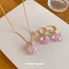 Amorzinho~ Conjunto de Colar e Brincos Coração com Contas de Cristal Agulha de Prata, Acessórios de Design Moderno Fofo Estilo Doce