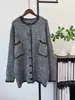 Cardigan de tricô cinza retrô estilo coreano, alta qualidade, nova coleção outono/inverno, modelagem solta e relaxada, casaco suéter feminino