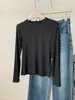 Suave y amigable con la piel, versátil camiseta básica de cuello redondo para mujer, alta elasticidad, corte ajustado y un look sofisticado, camiseta de manga larga para otoño e invierno
