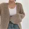 Suéter de Explosiones Transfronterizas para Mujer Otoño e Invierno Nuevo Color Sólido Estilo Perezoso Holgado Manga de Linterna Cardigan de Punto para Mujer