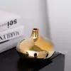 Vaso de Cerámica Galvanizado en Oro y Plata de Lujo Ligero, Florero Creativo con Forma de Gota de Agua, Adornos Decorativos Suaves para Sala de Muestras, Sala de Estar, Entrada, Venta al por Mayor