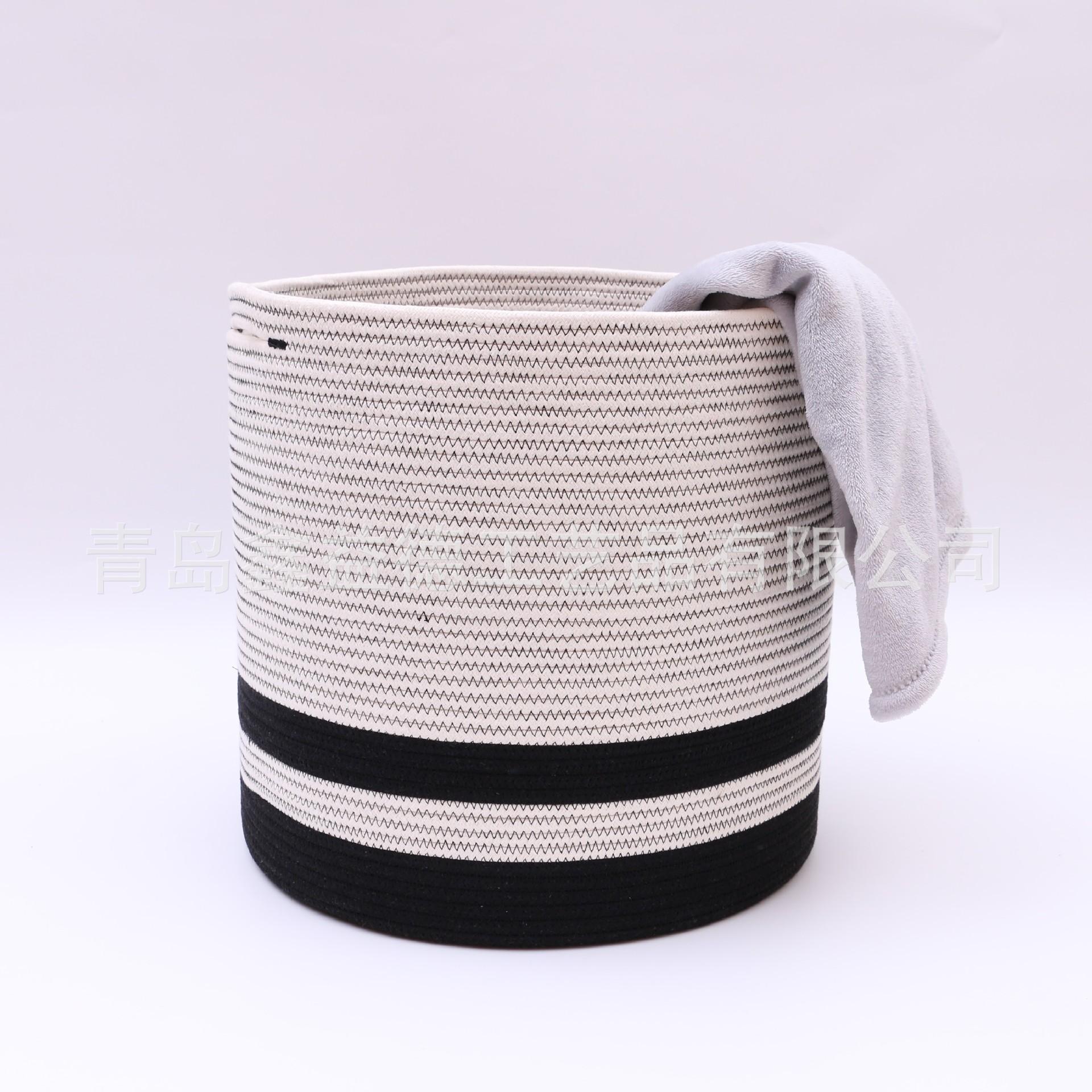 原厂定制批发 隐藏提手 米白 黑色 棉线绳编织收纳篮筐框 (