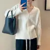 Cardigã de tricô com decote V estilo coreano para mulheres, top 2023 outono e inverno, novo estilo preguiçoso, casaco de tricô solto