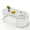 Mesa de centro de cristal, simple y duradera, diseño moderno, fácil de montar, adecuada para salas de estar y hogares pequeños, forma ovalada, mesa de centro creativa