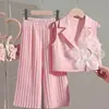 Conjunto de Dos Piezas para Niña Estilo Elegante con Solapa y Pantalones Anchos Plisados, Nuevo Primavera/Verano Transfronterizo 2026