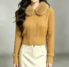 Suéter Cardigan con Cuello de Piel y Cierre para Mujer, Nuevo Estilo de Invierno, Elegante Suéter Corto de Punto Ajustado con Pinza de Corbata