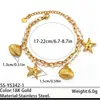 Pulsera de acero inoxidable de doble capa estilo oceánico europeo y americano con perlas y colgantes de concha, estrella de mar y caracola, accesorio de mano estilo vacacional de acero de titanio