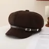 Chapéu Octogonal Retrô Estilo Britânico Outono e Inverno para Mulheres com Fivela de Couro Estilo Coreano Casual Versátil Chapéu de Jovem (Newsboy) com Aba Larga para Afinar o Rosto
