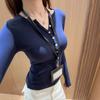 Camiseta Interior de Mousse Imitación Cachemira Primavera y Otoño Interior de Manga Larga Ajustada Top para Chica Hot Camisa Blanca con Cuello Henry para Mujer
