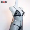 Okajima 1010 Preto Sexy Transparente Camisola Feminina Lingerie Erótica Saia Curta Sedutora Renda Vestido de Alça