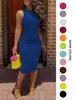 2026 Amazon Comercio Exterior Europeo y Americano Nueva Ropa de Mujer Color Sólido Sexy Cuello Redondo Ajustado al Cuerpo Ceñido a la Cadera Vestido sin Mangas